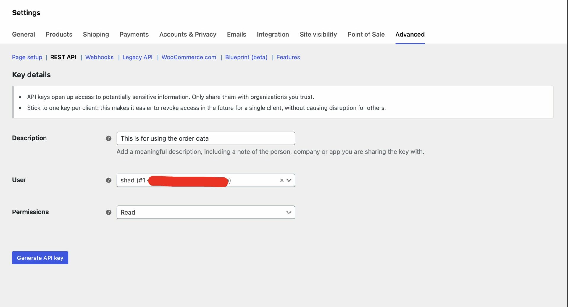 This is a screenshot of API creation