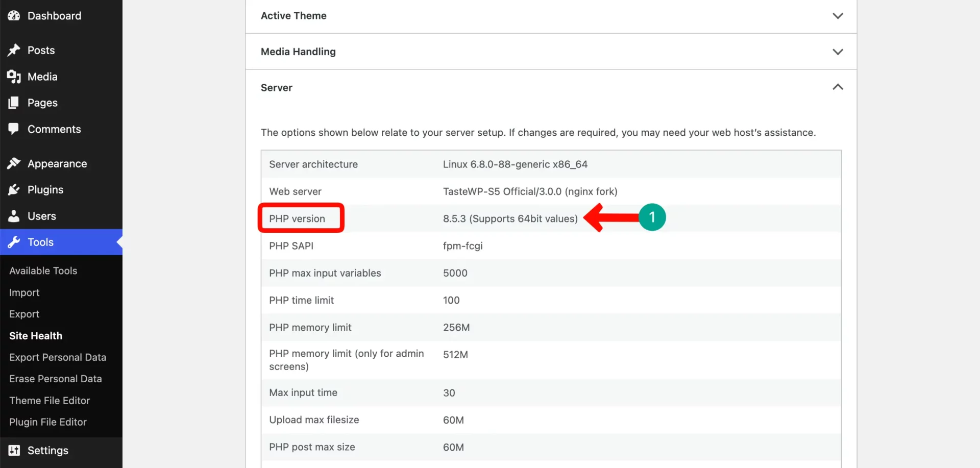 Check the PHP version from the WordPress dashboard