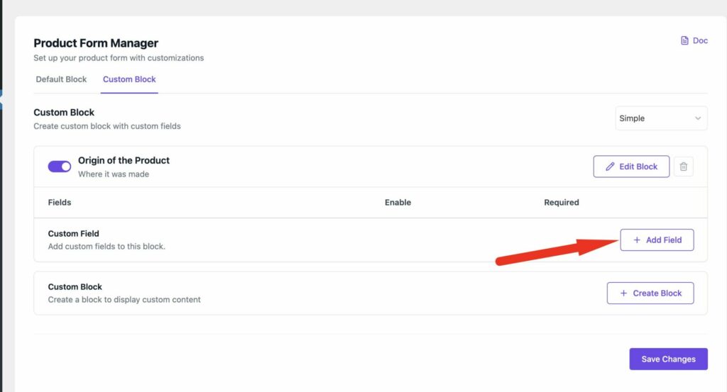 Custom block Add field