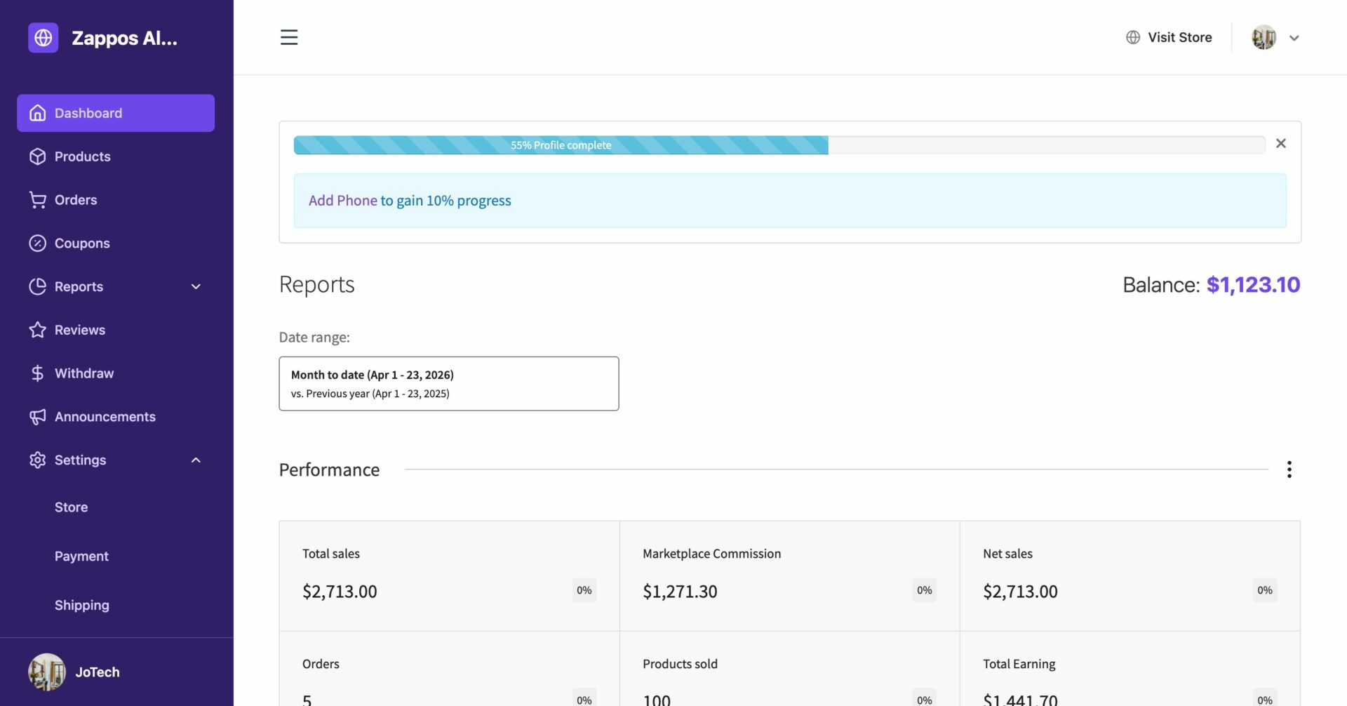 New Vendor Dashboard