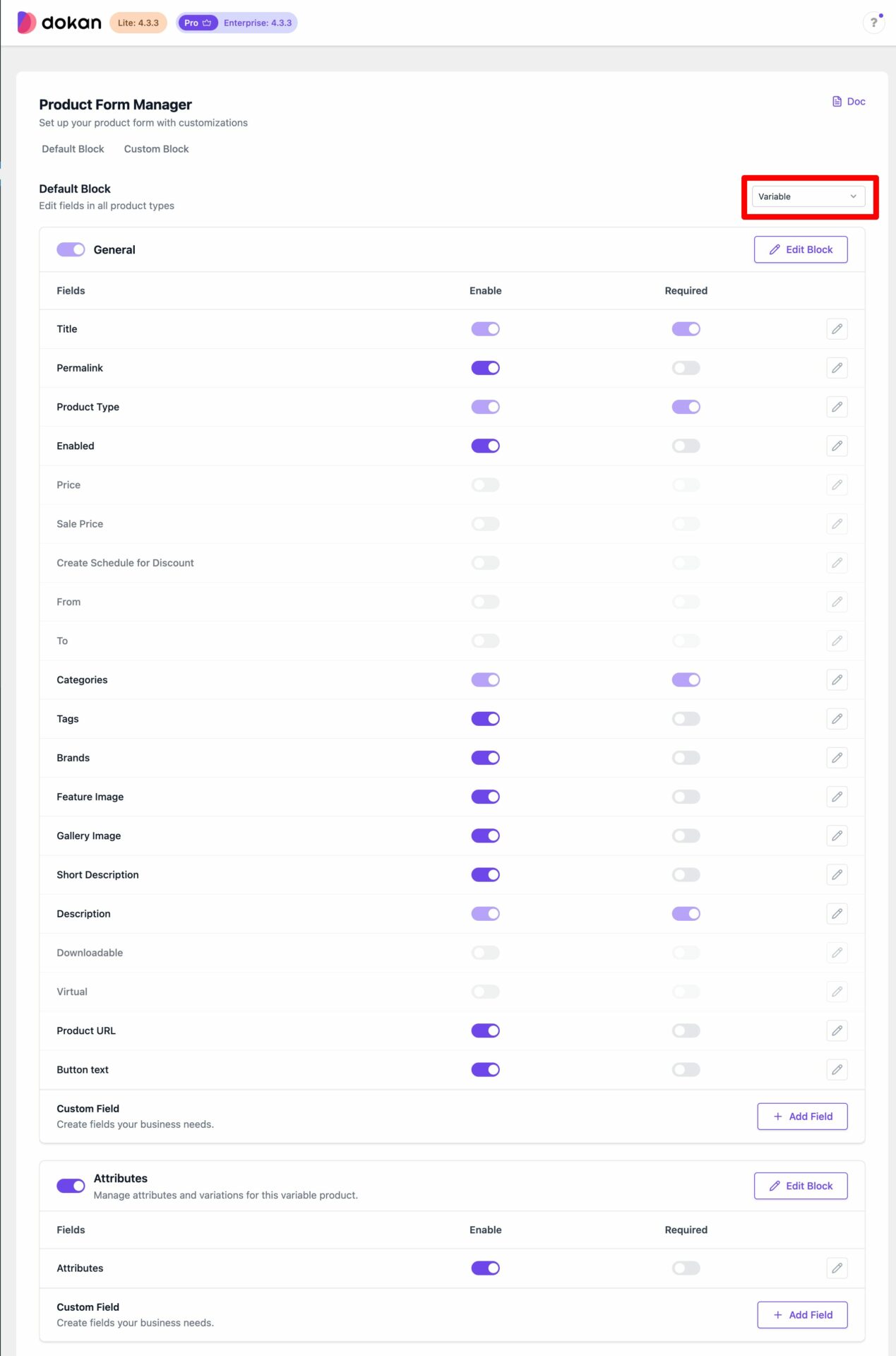 Variable Product form 