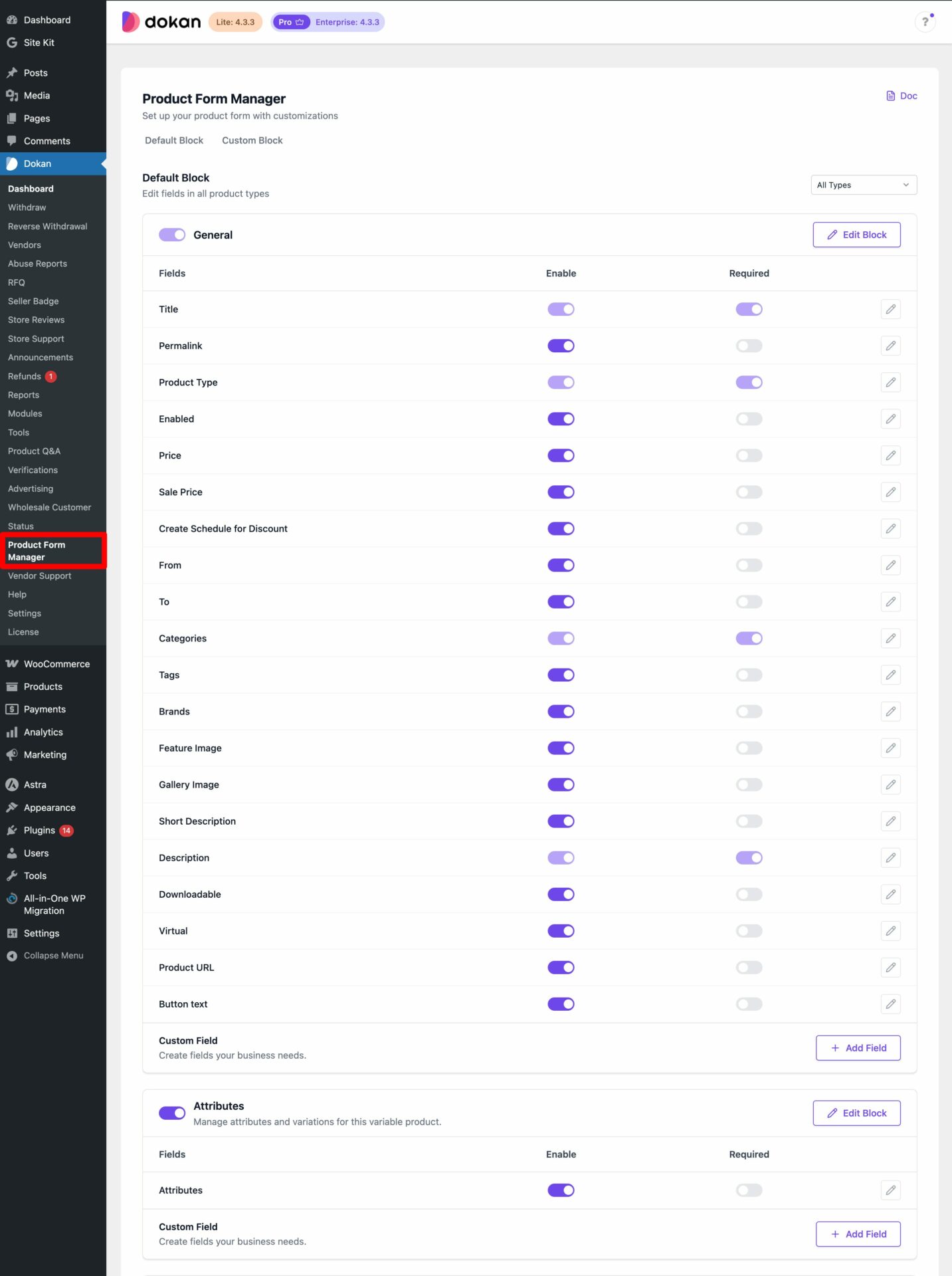 This is a screenshot of form manager menu