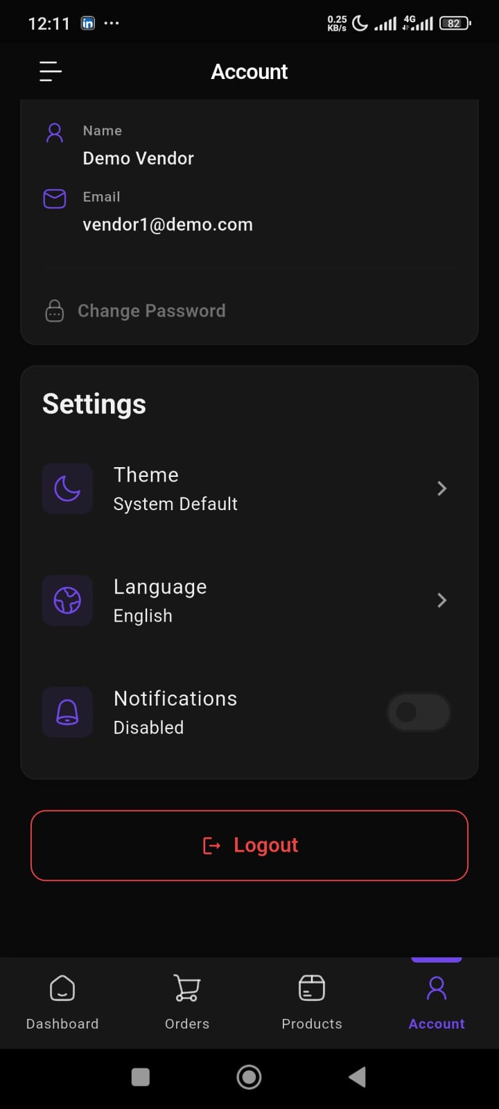 Vendor App Settings