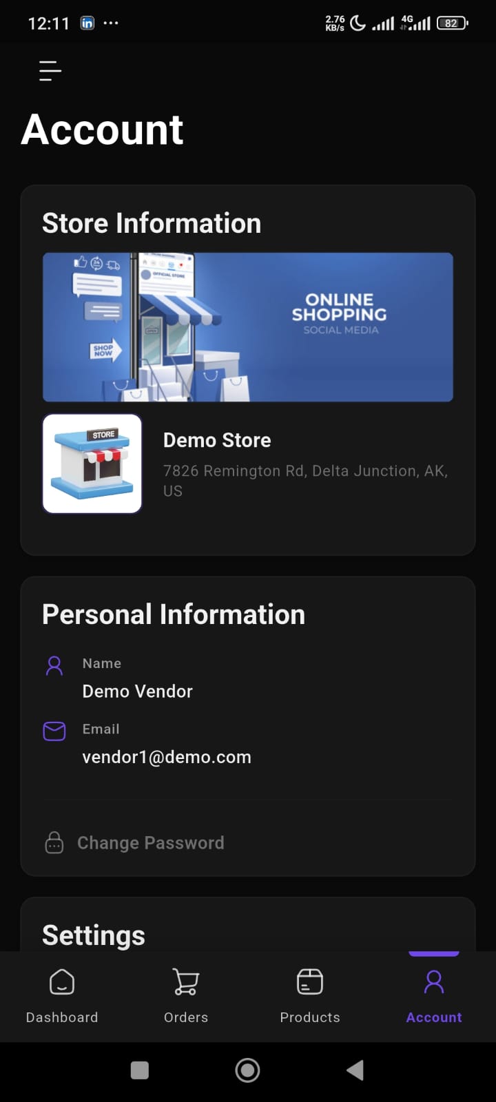 Vendor App Account Information