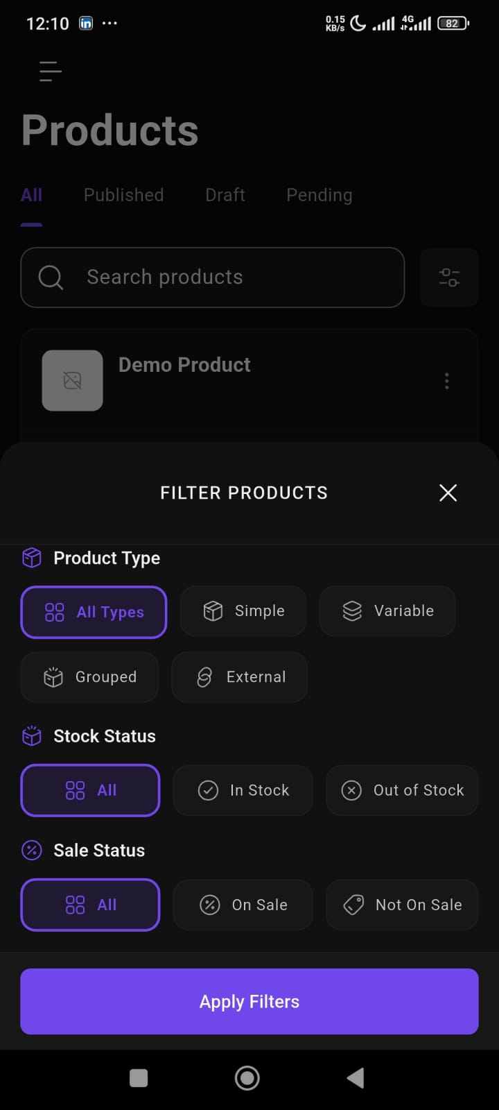 Dokan vendor app product management filter