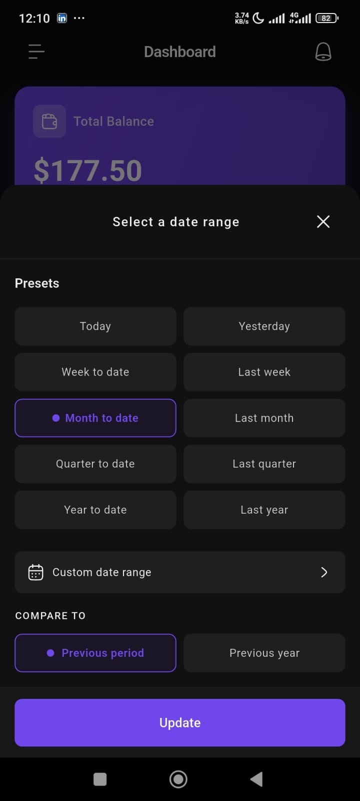 Vendor App Dashboard Date Range Filter