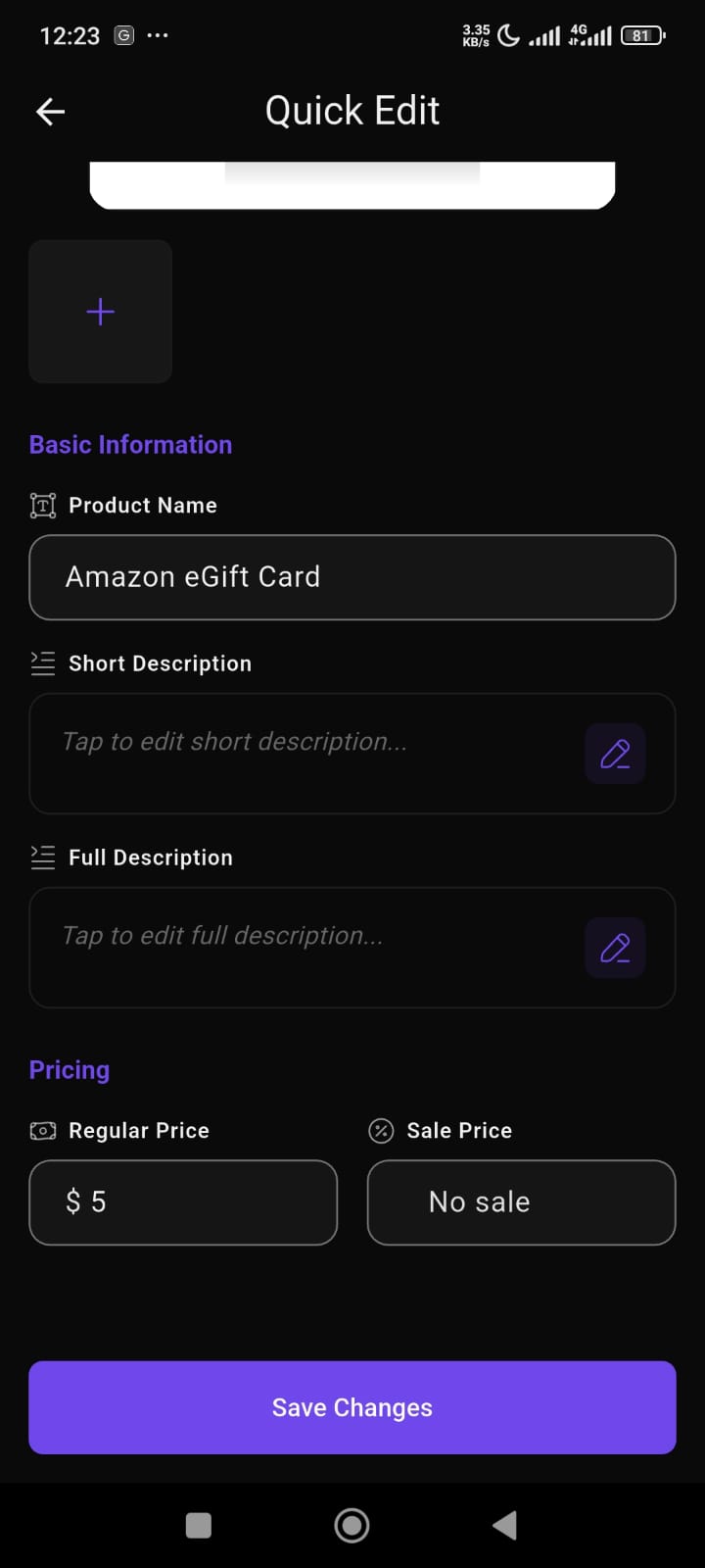 Vendor app prodyuct quick edit