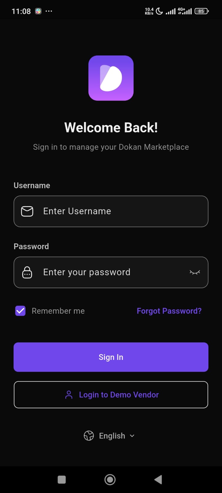 Vendor App login