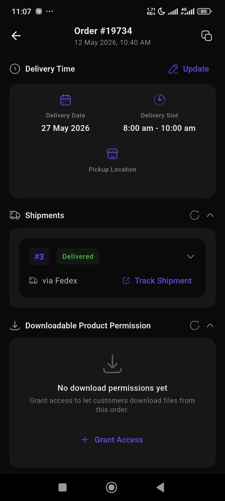 Vendor App Delivery of Order