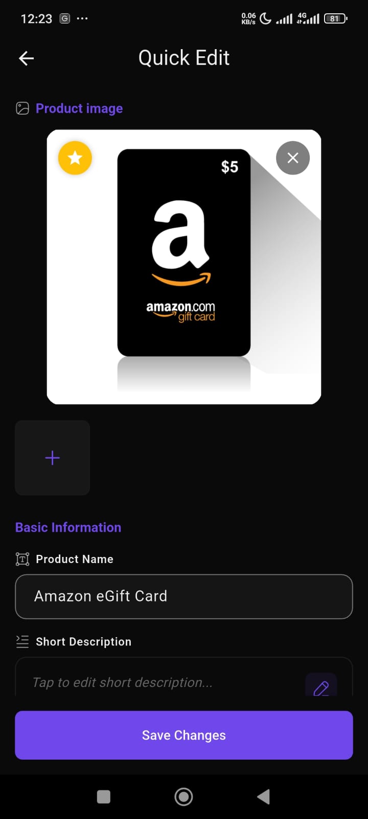 Vendor app product quick edit