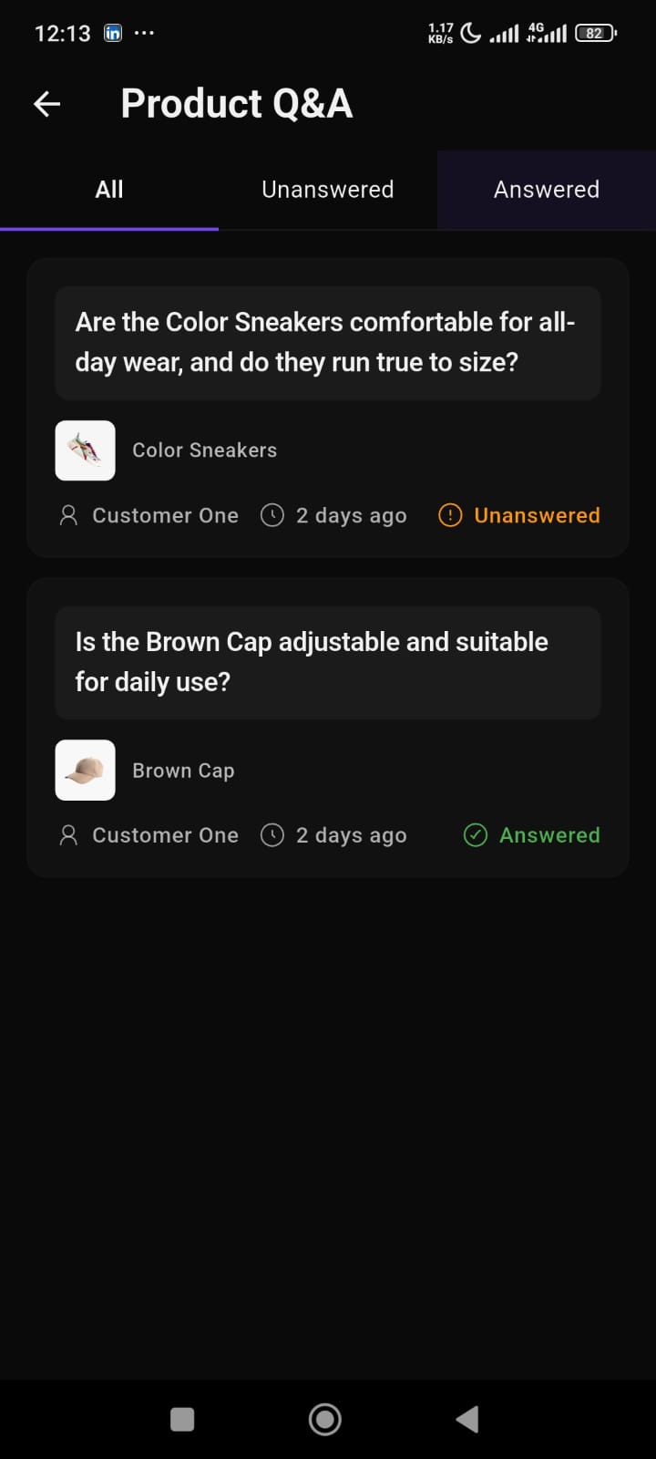 Product Q and A for vendor app