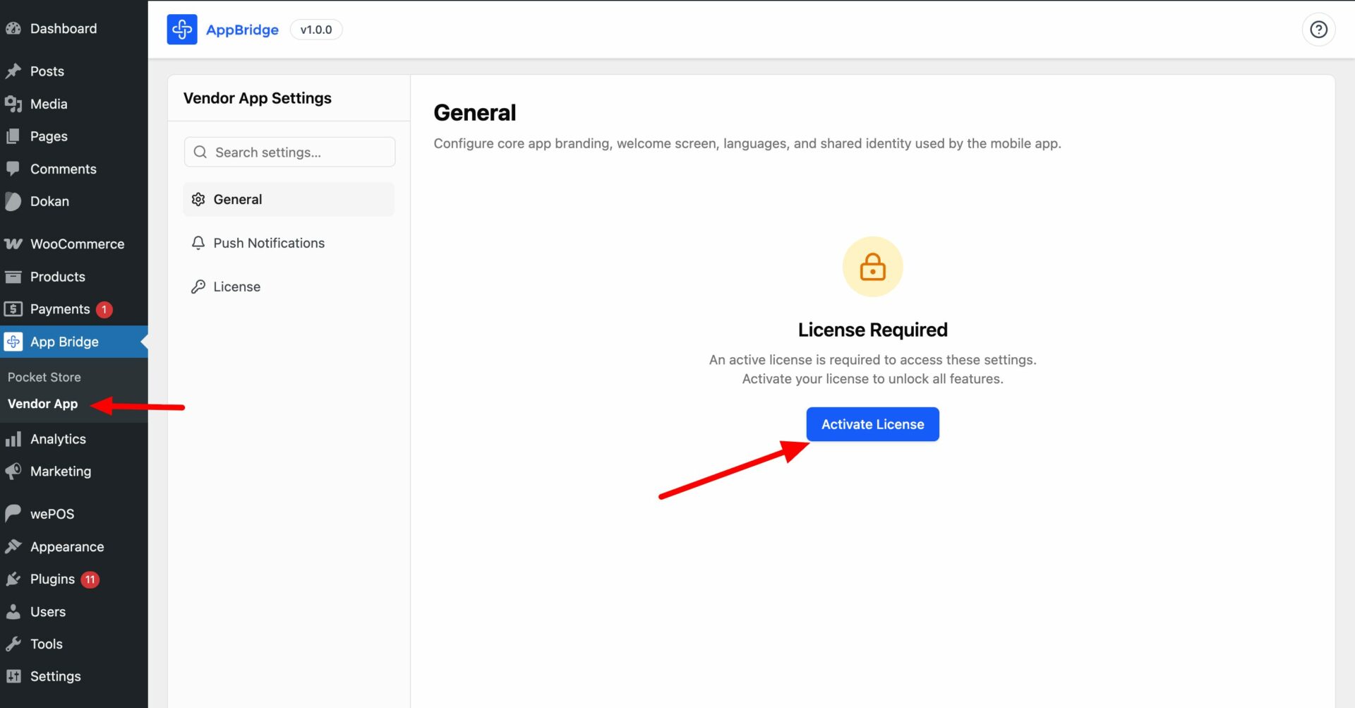Activate the License Button