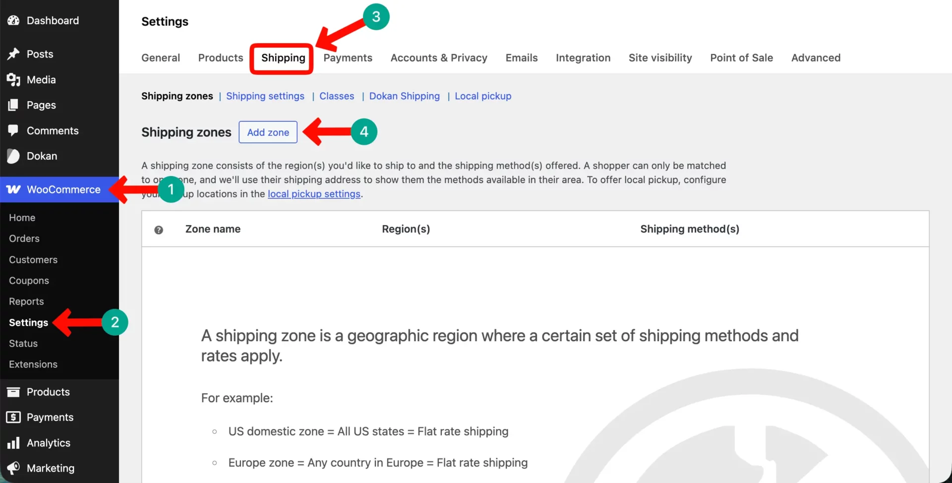 Add Shipping Zones with Dokan