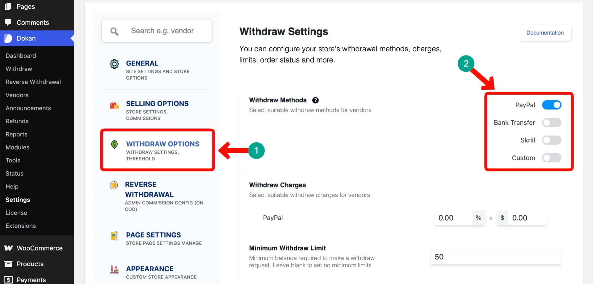 Configure Vendor Withdrawal Methods with Dokan