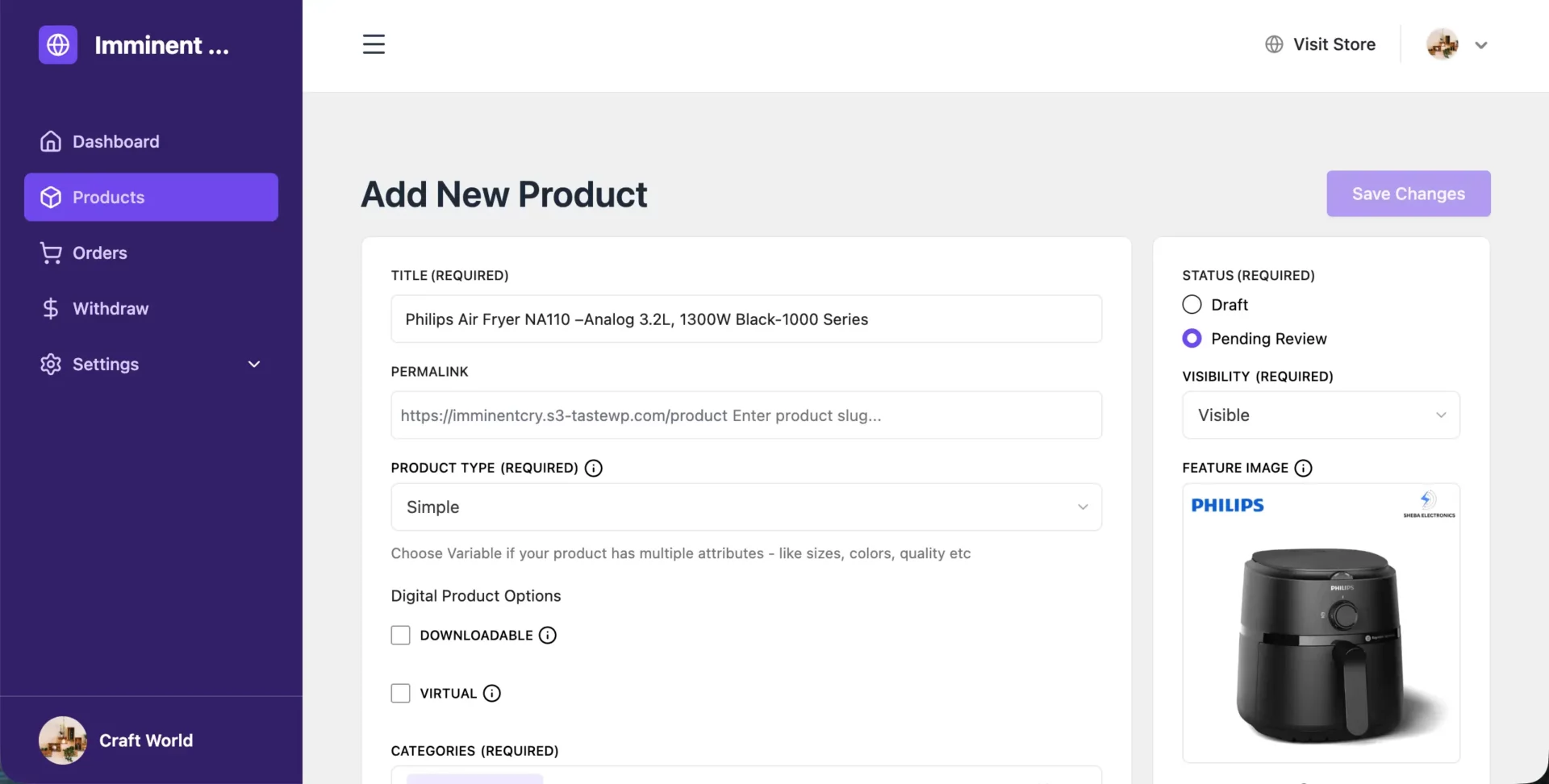 Fill in product information