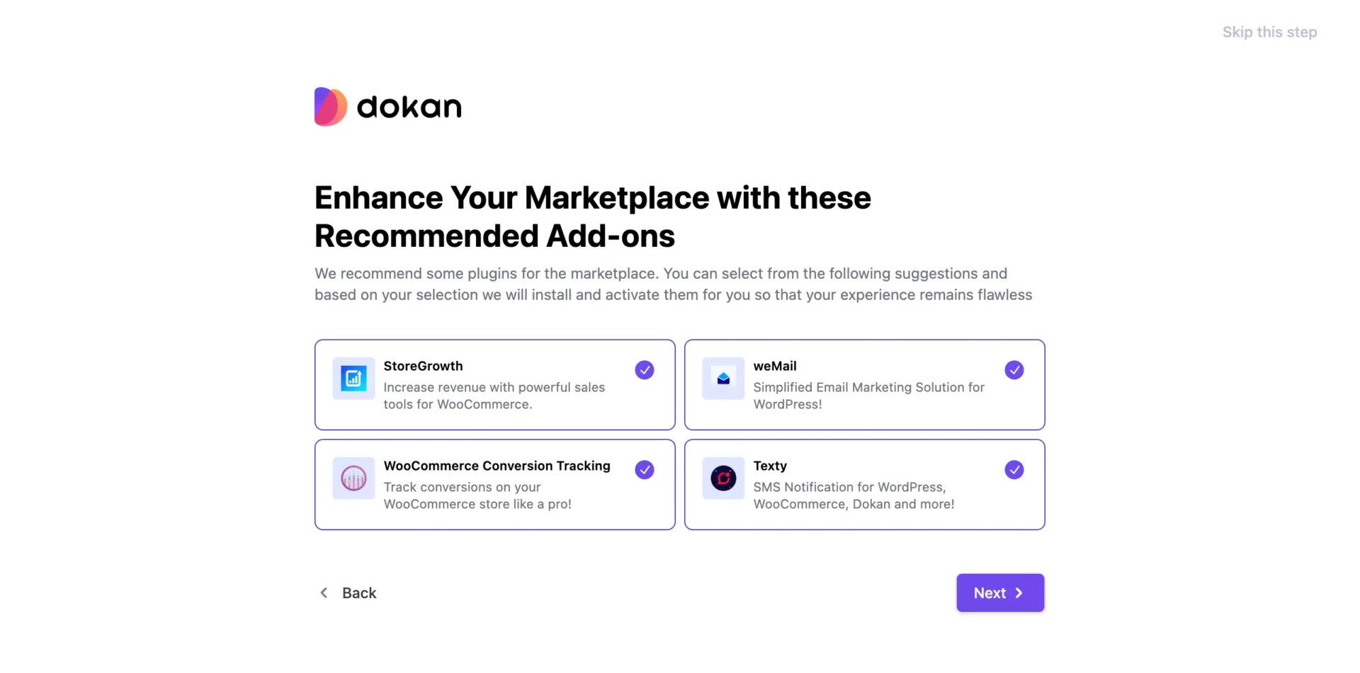 Install addons for Dokan