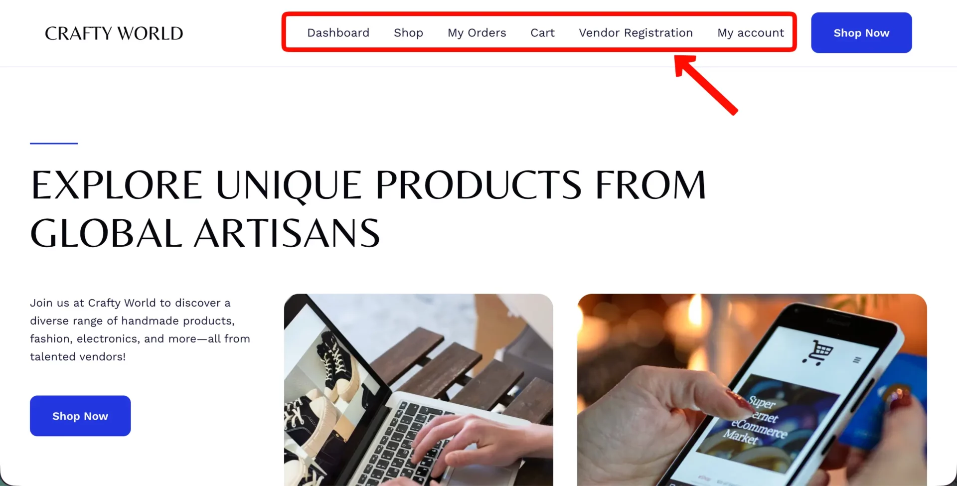 Navigation menu is created with Dokan