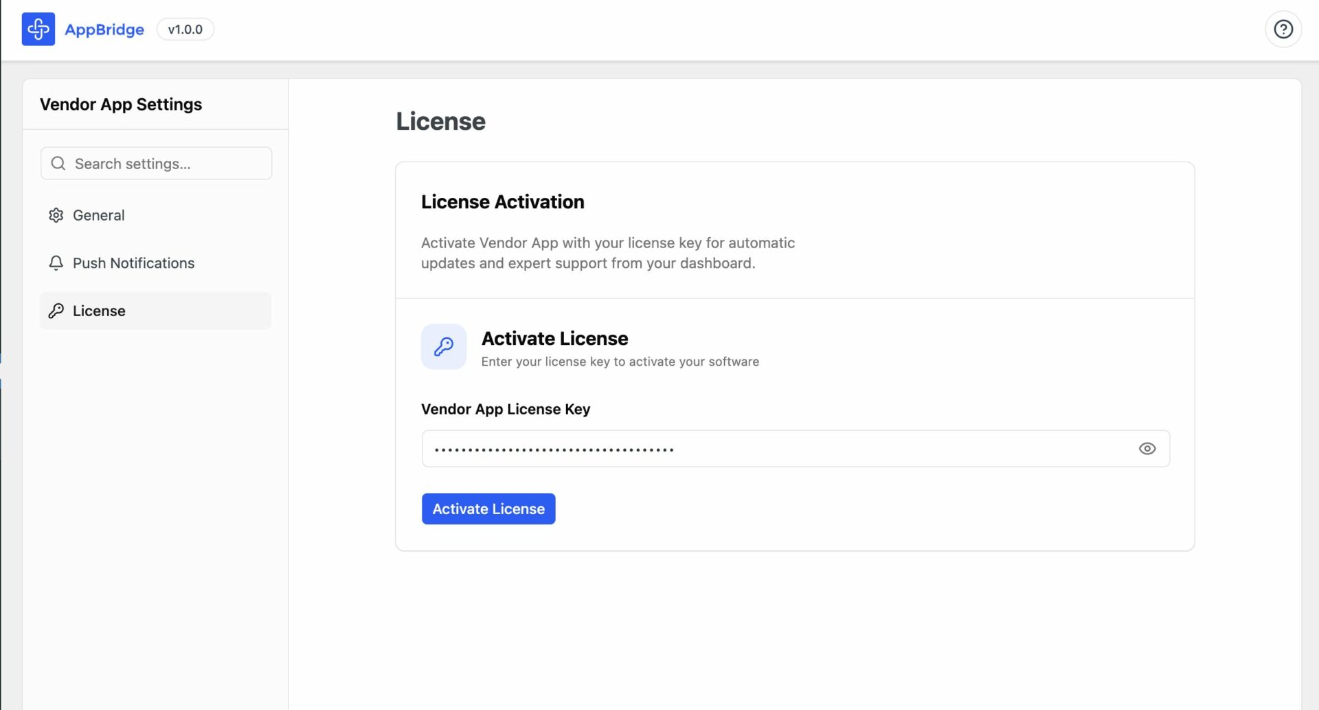 Put the license key