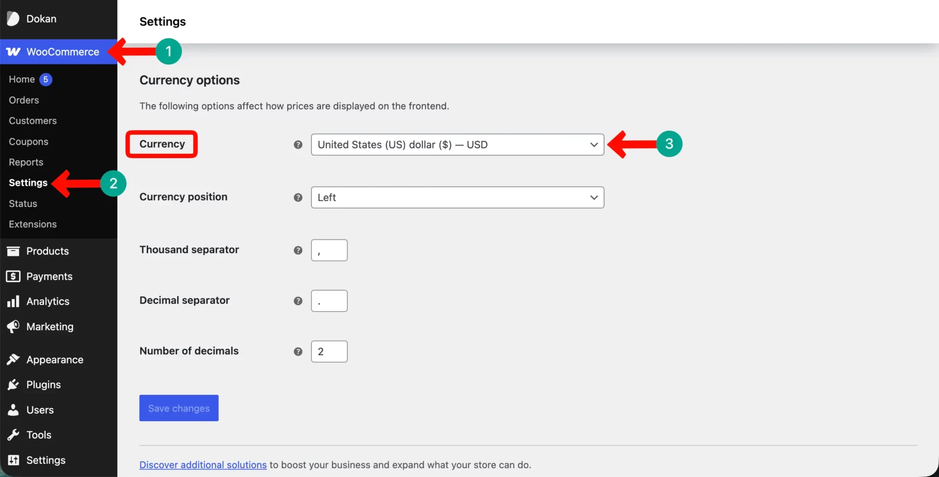 Set currency for Dokan
