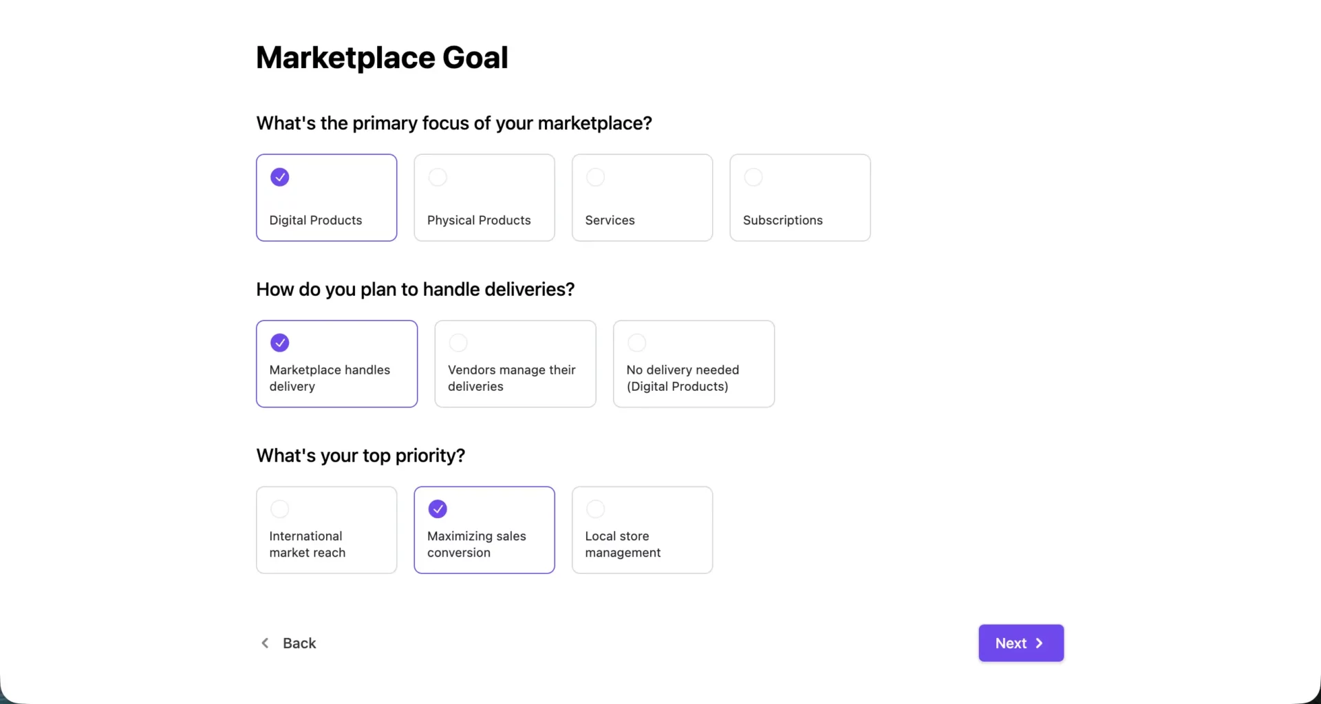Set marketplace goal