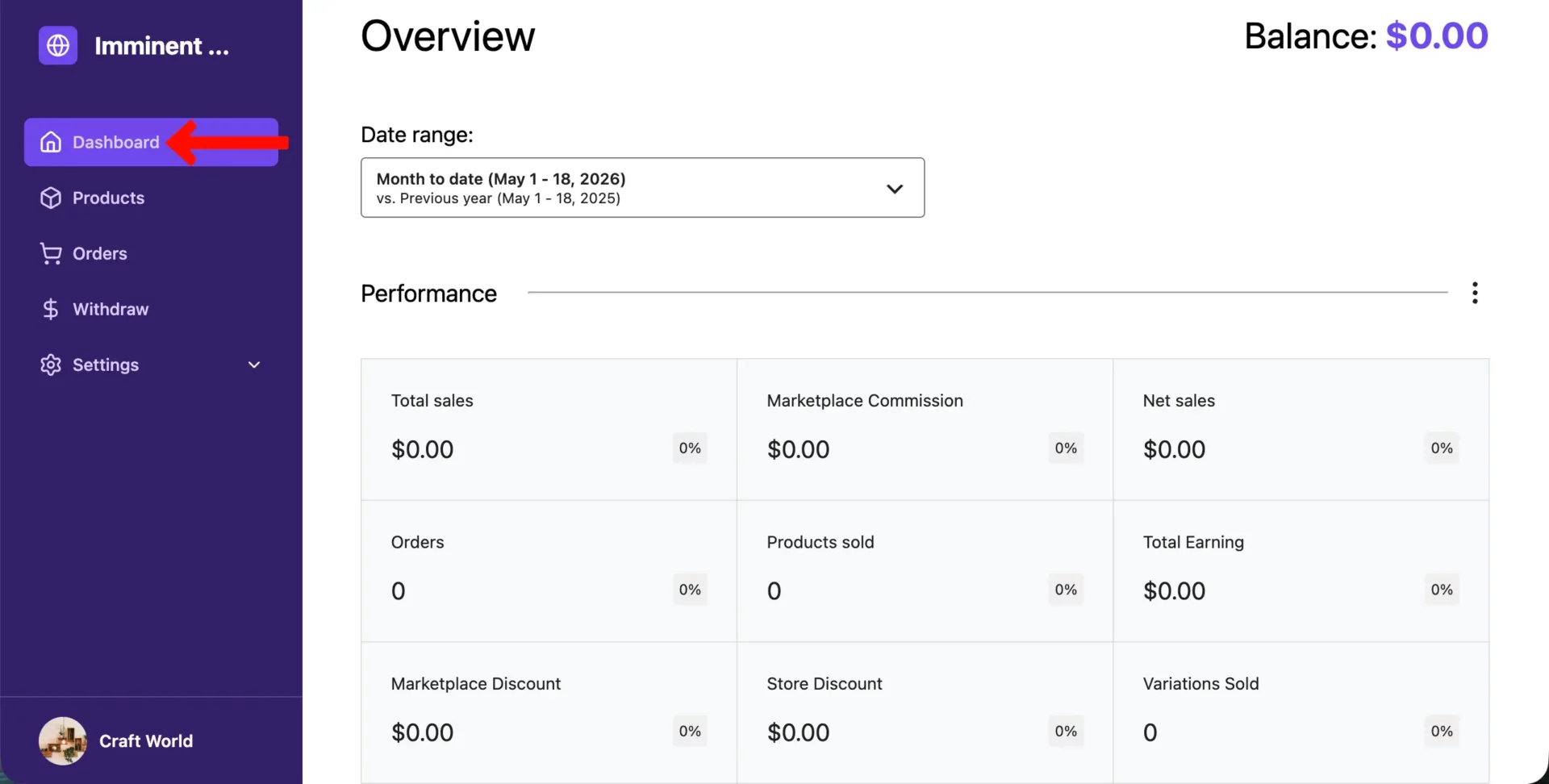 Vendor Dashboard Experience