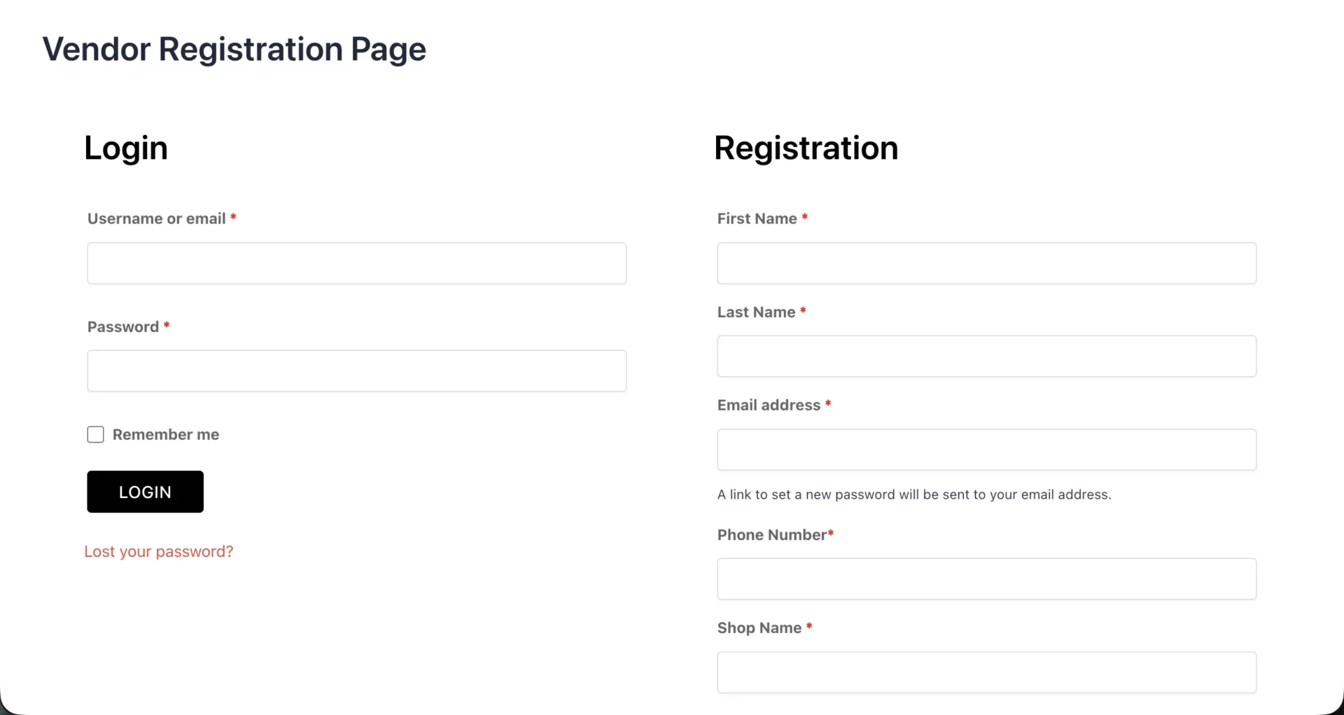 Vendor registration page is created