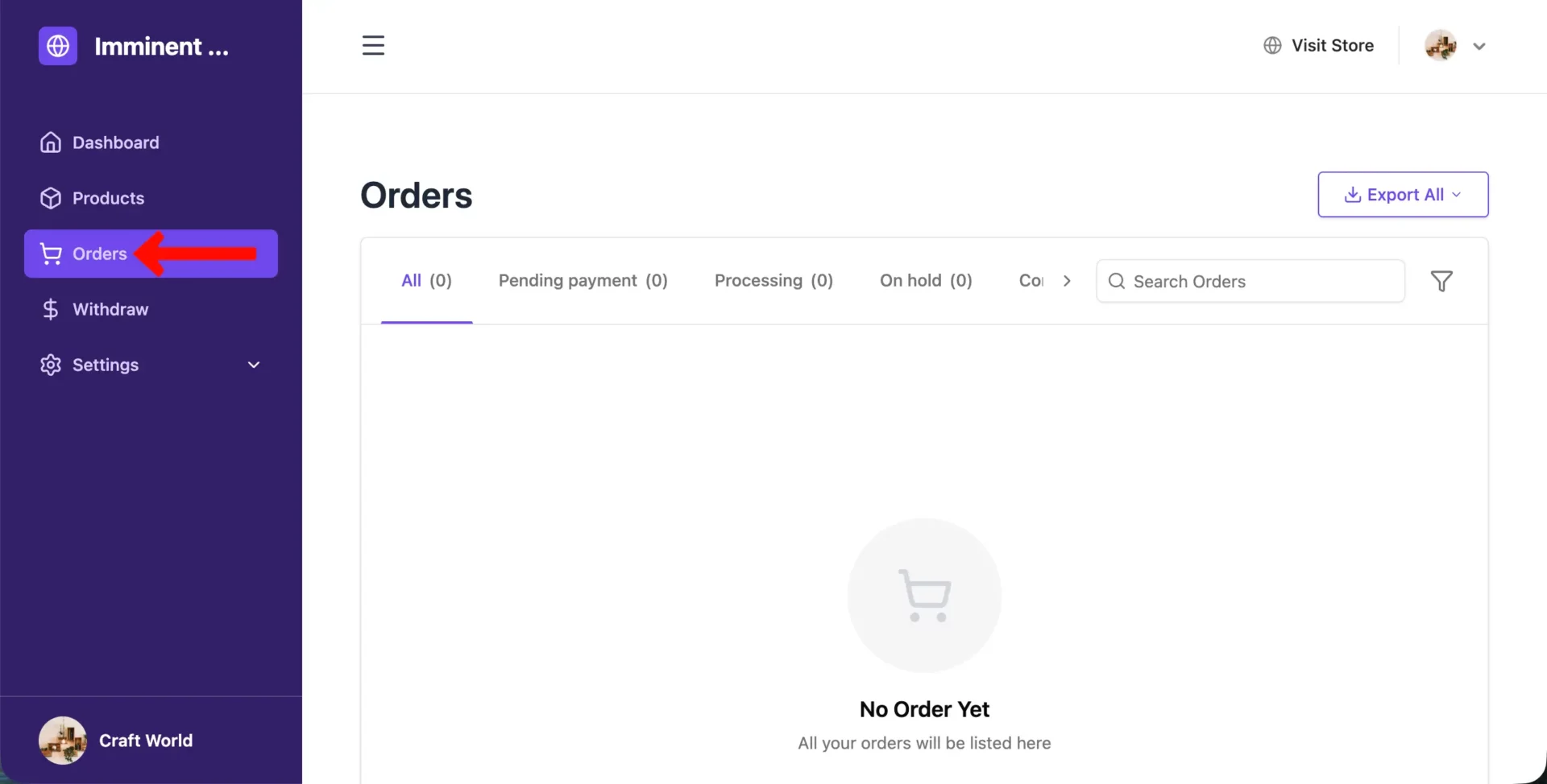 Vendors' order management dashboard