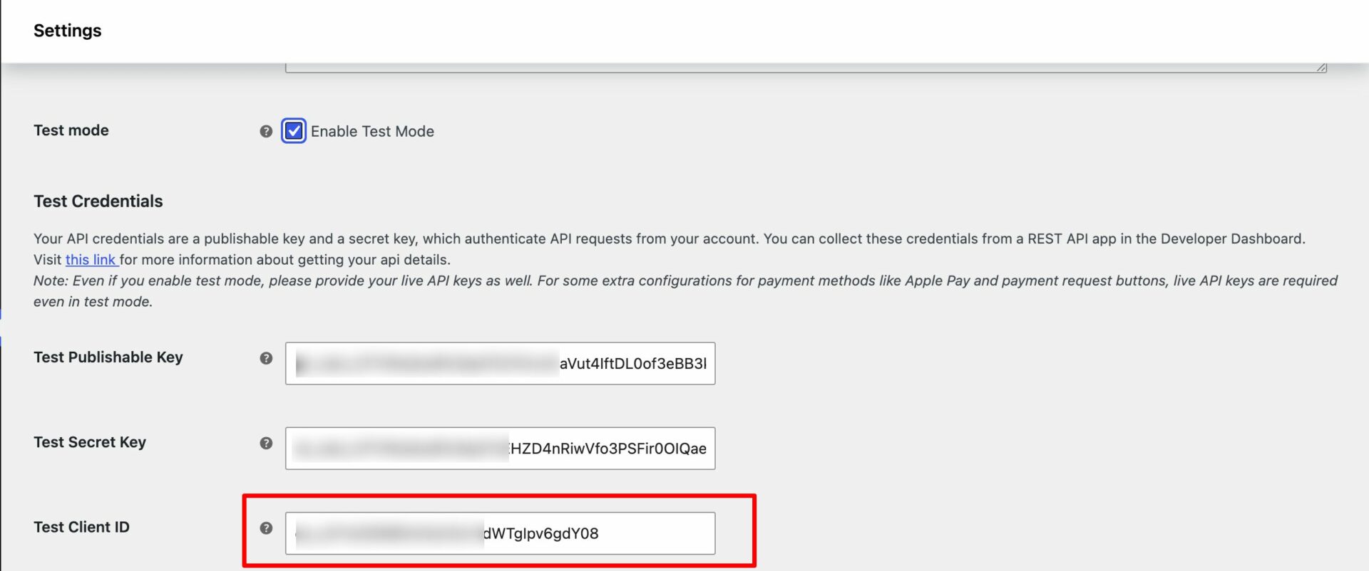 Client Key from the Dashboard
