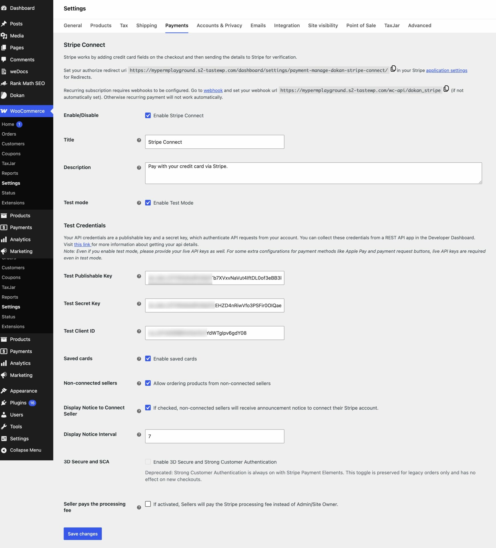 Dokan Stripe Connect settings