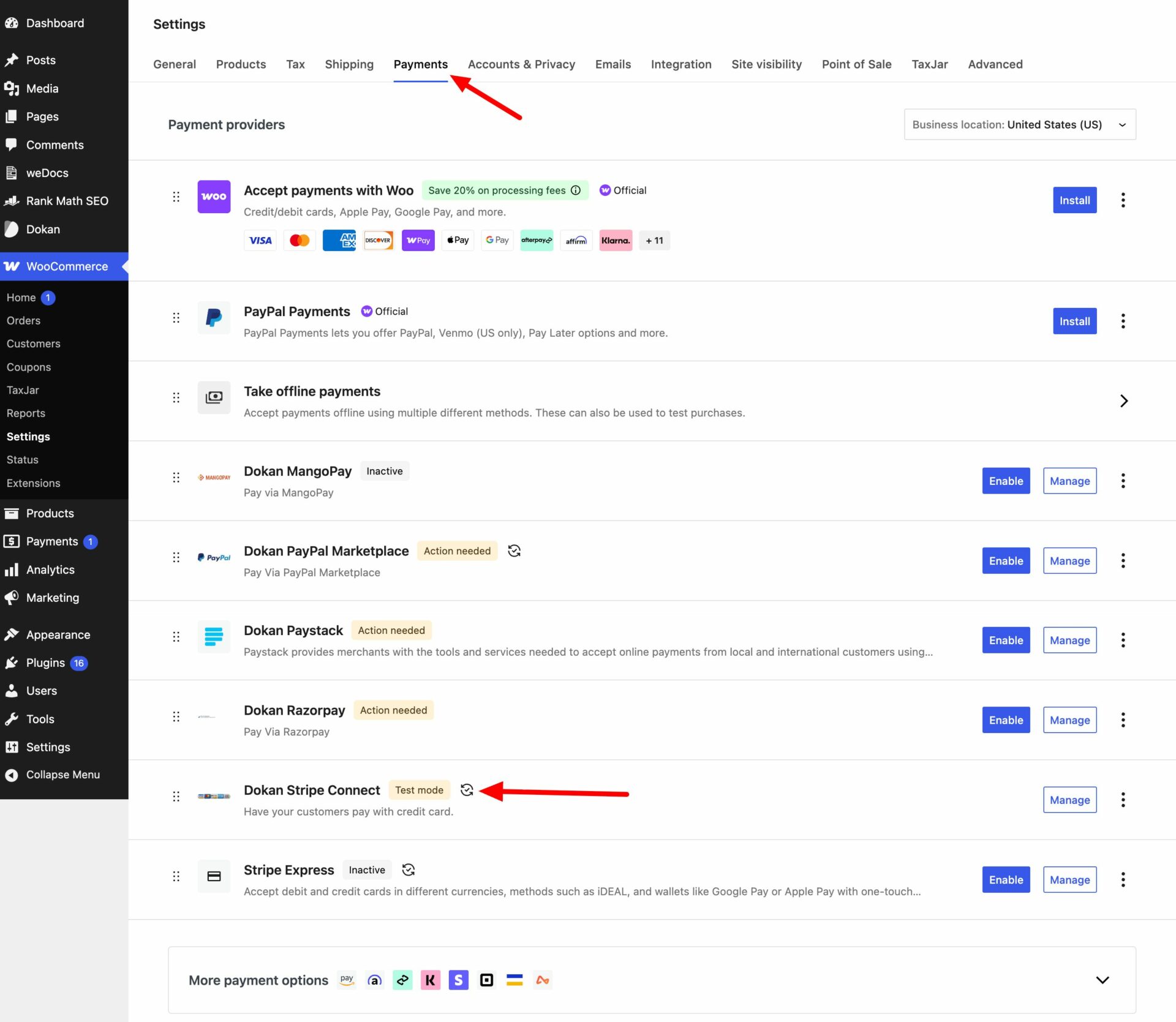 This is a screenshot of Dokan stripe connect from Admin