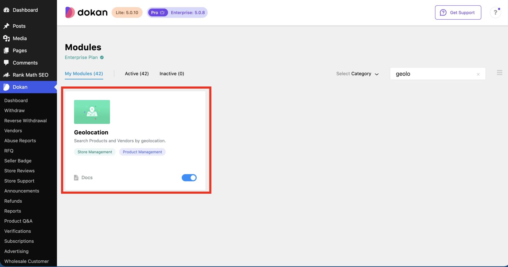 This is a screenshot of activating module