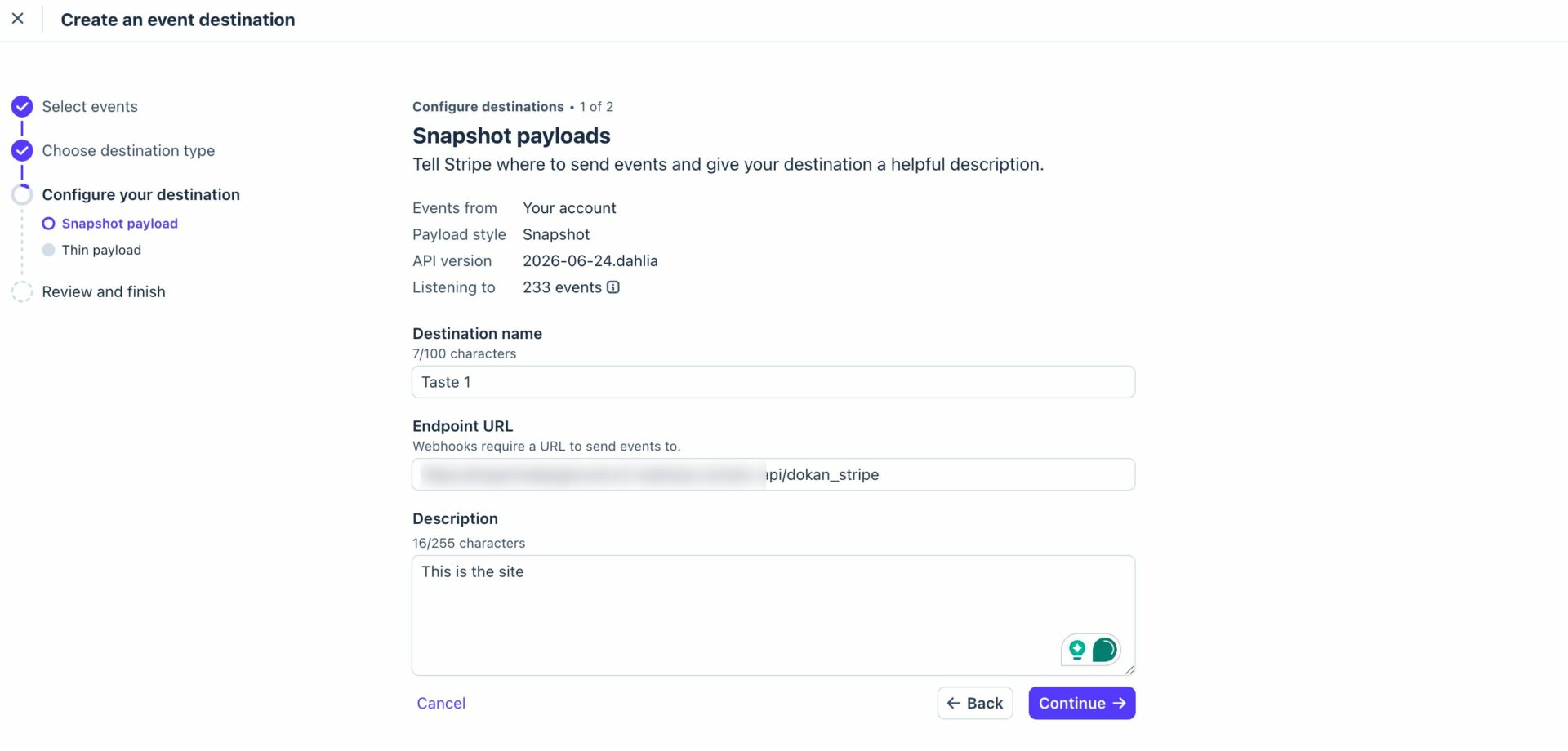 Webhook 6 Add URL Destination