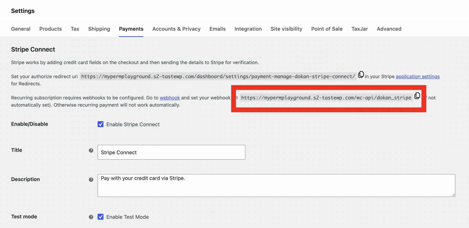 Webhook configuration from the dashboard