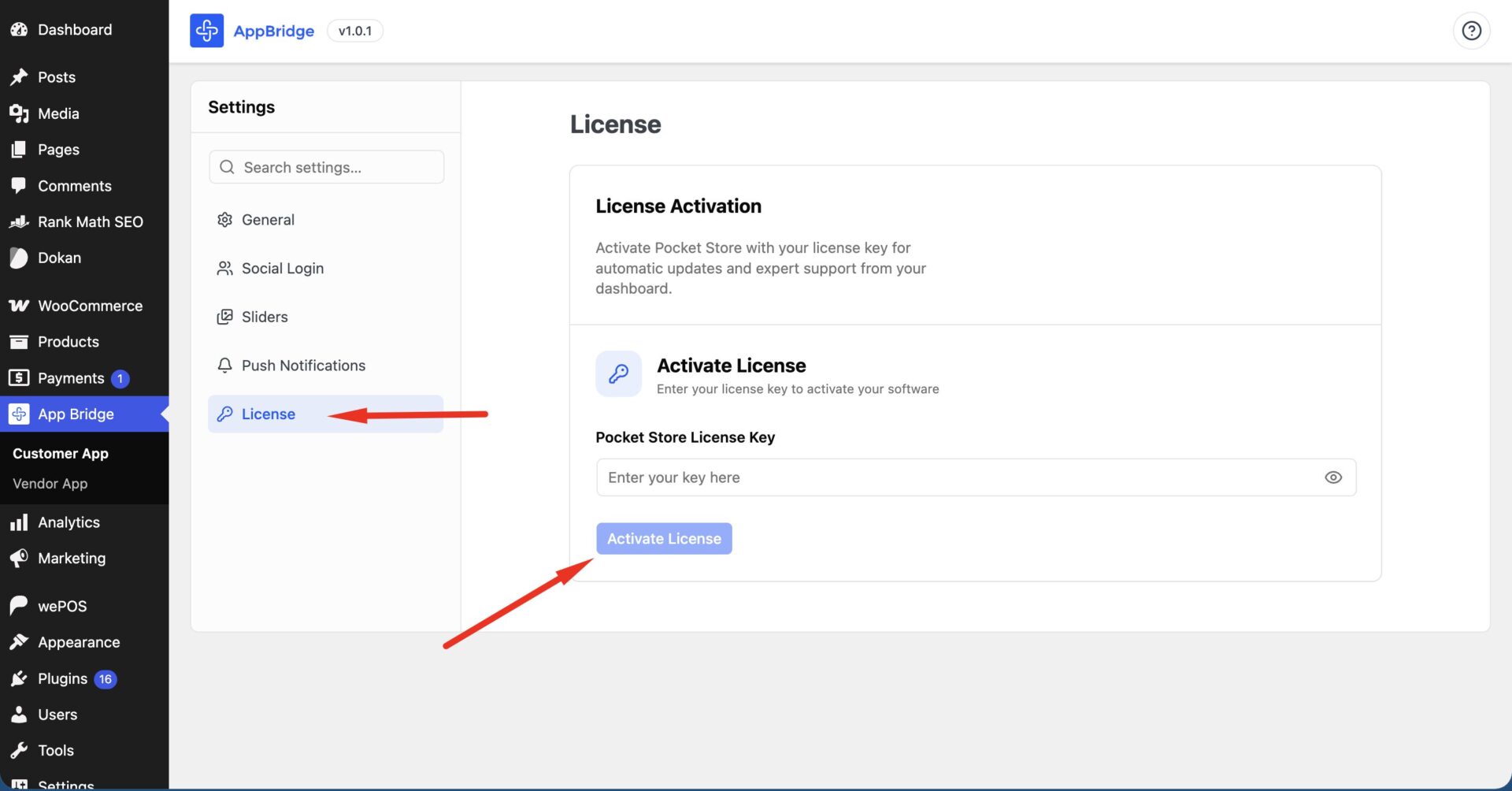 This is a screenshot of license activation