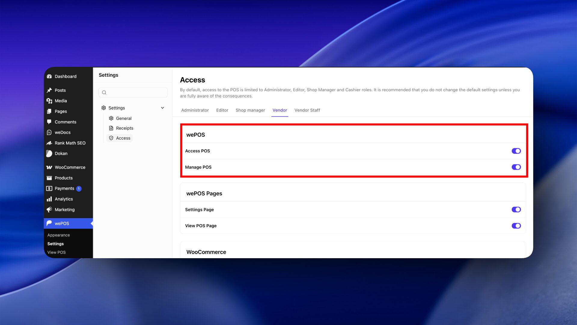 This is a screenshot of Pos access
